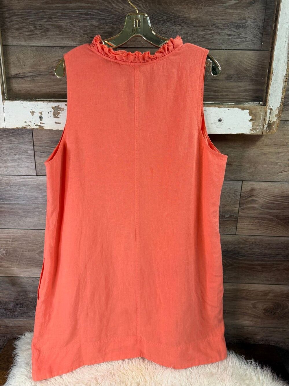 Tommy Bahama Women's Dress Size XL Coral Two Palms Double Ruffle Linen Shift - Picture 4 of 9
